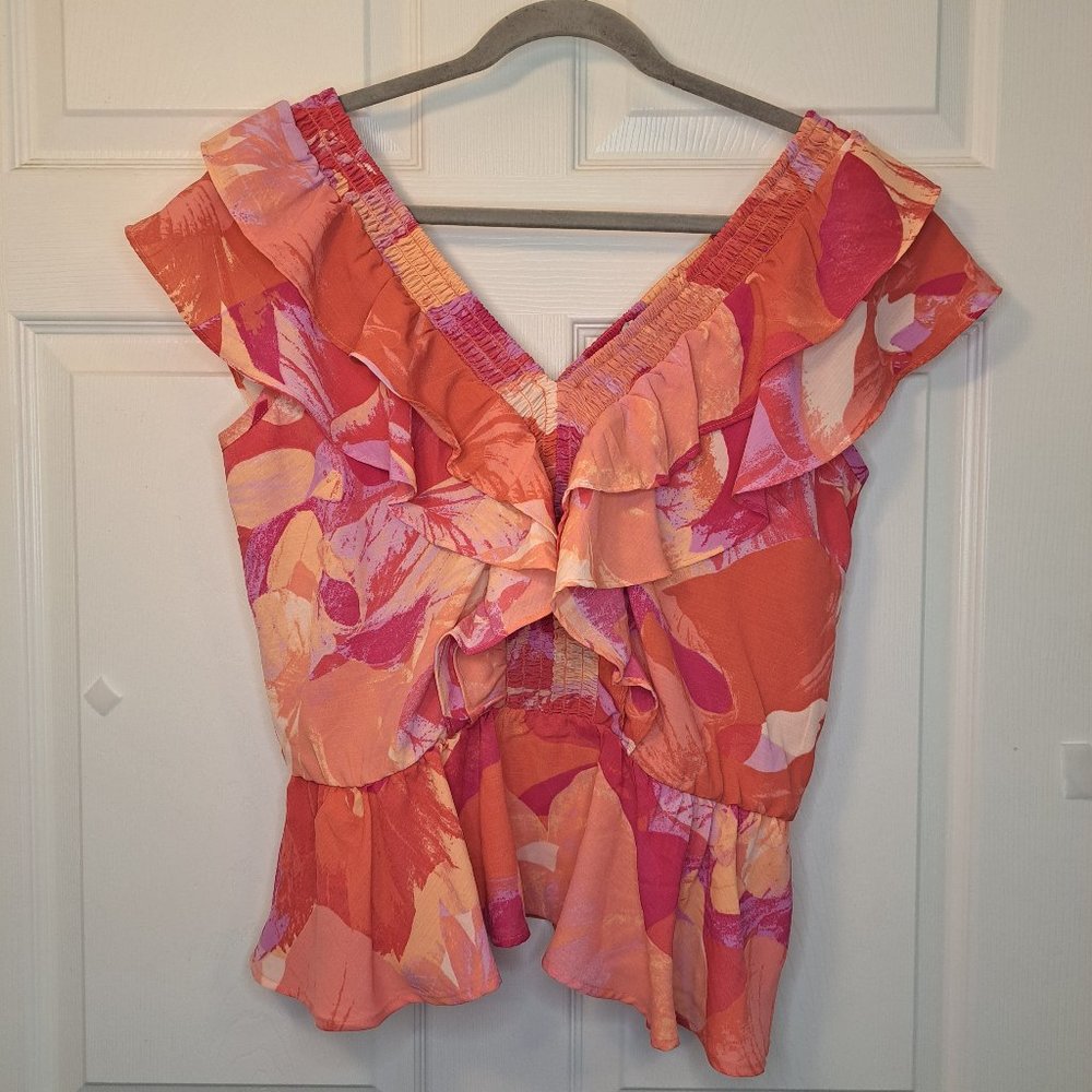 Sofia by Sofia Vergara Orange and Pink Ruffle Blouse